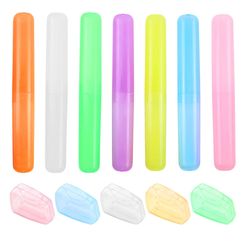 [Australia] - Hahhhha 7pcs Travel Toothbrush Case & 5pcs Toothbrush Head Cover, Portable Toothbrush Cover Case Set Toothbrushes Holder for Travel Home Office Camping School(Colorful) Colorful 