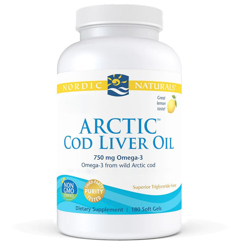 [Australia] - Nordic Naturals, Arctic Cod Liver Oil, 750mg Omega-3 from Cod Liver Oil, with EPA and DHA, Lemon Flavour, 180 Softgels, Lab-Tested, Soy Free, Gluten Free, Non-GMO 