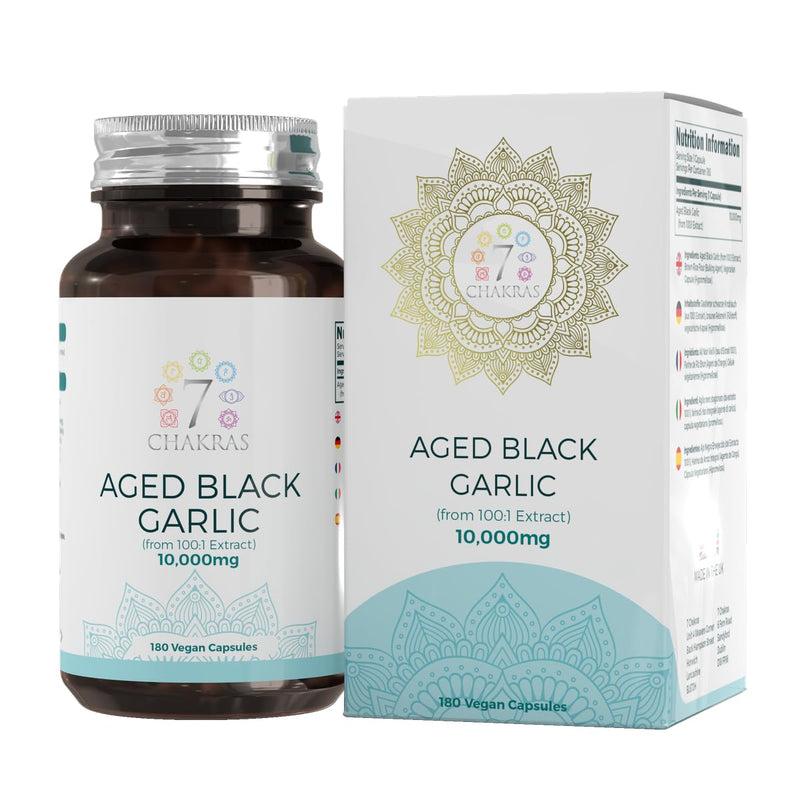 [Australia] - 7C Aged Black Garlic Capsules | 180 Black Garlic Capsules Odourless High Strength - 10,000mg Garlic Extract per Capsule | Non-GMO, Gluten & Allergen Free | Manufactured in The UK 