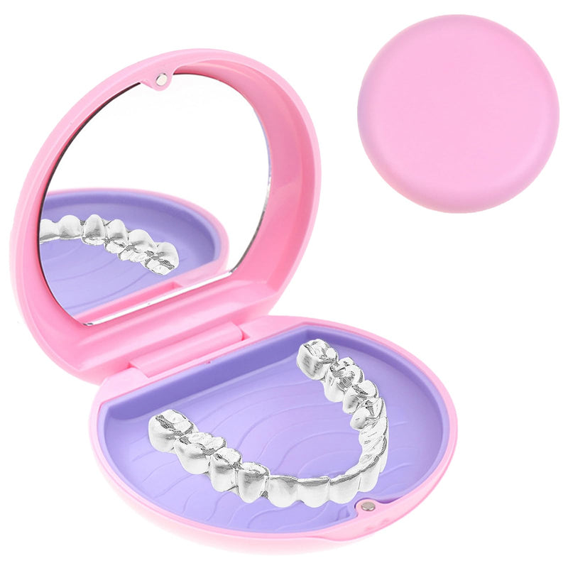 [Australia] - Retainer case, Retainer Case with Mirror, Orthodontic Denture Box with Magnetic Seal Textured Liner, Multifunctional Mouth Guard Denture Case for Retainers, Mouthguards, Braces (Pink) 
