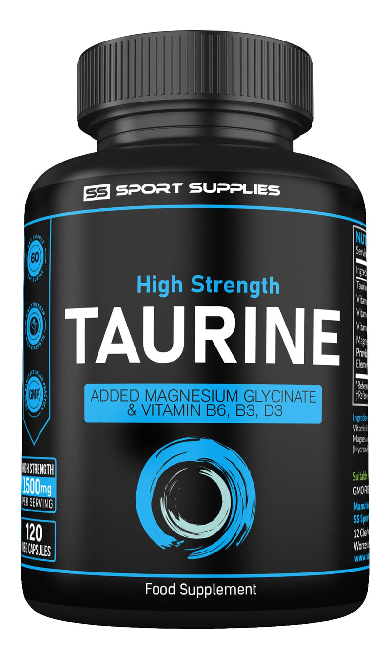 [Australia] - Taurine Supplement 1500mg Capsules Per Serving - Added Magnesium Glycinate, Vitamin B6, B3 and Vitamin D3-120 High Strength Taurine Capsules - (2 Capsules Per Serving) 