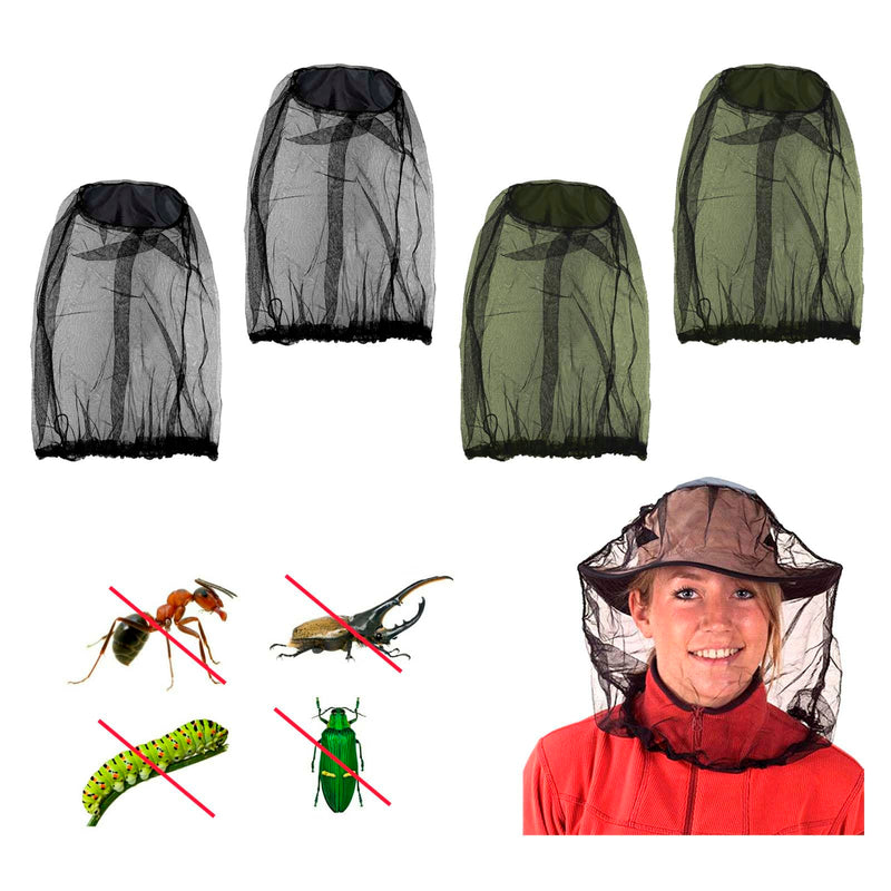 [Australia] - GWAWG 4 PCS Midge Head Net Nylon Mosquito Head Net Cover Fine Mesh Insect Netting for Travelling Hiking Camping Climbing,Black and Green 