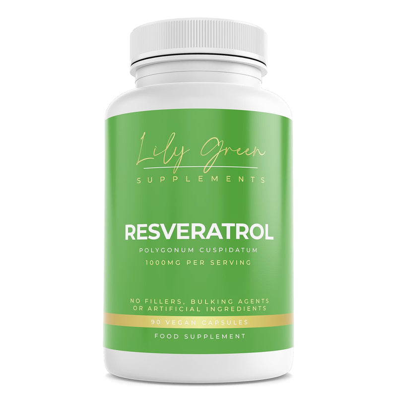 [Australia] - Lily Green | Resveratrol 1000mg per Serving | 90 Vegan Capsules | Anti-Ageing Support | High Strength Antioxidant | Polygonum Cuspidatum | No Artificial Additives | Made in UK 